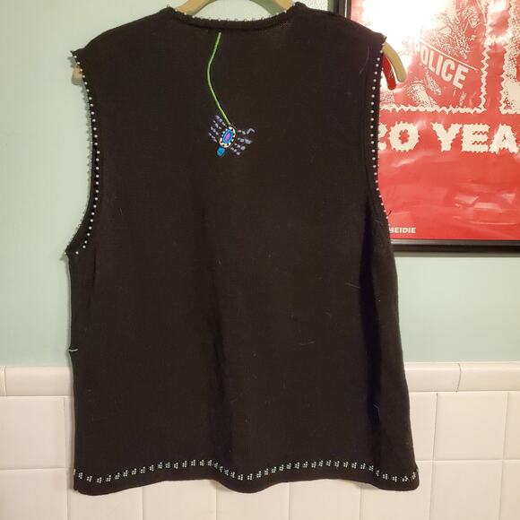 Vintage Halloween Maximalist Beaded Cardigan Sweater Vest Kitschy Spider Webs - Picture 4 of 10